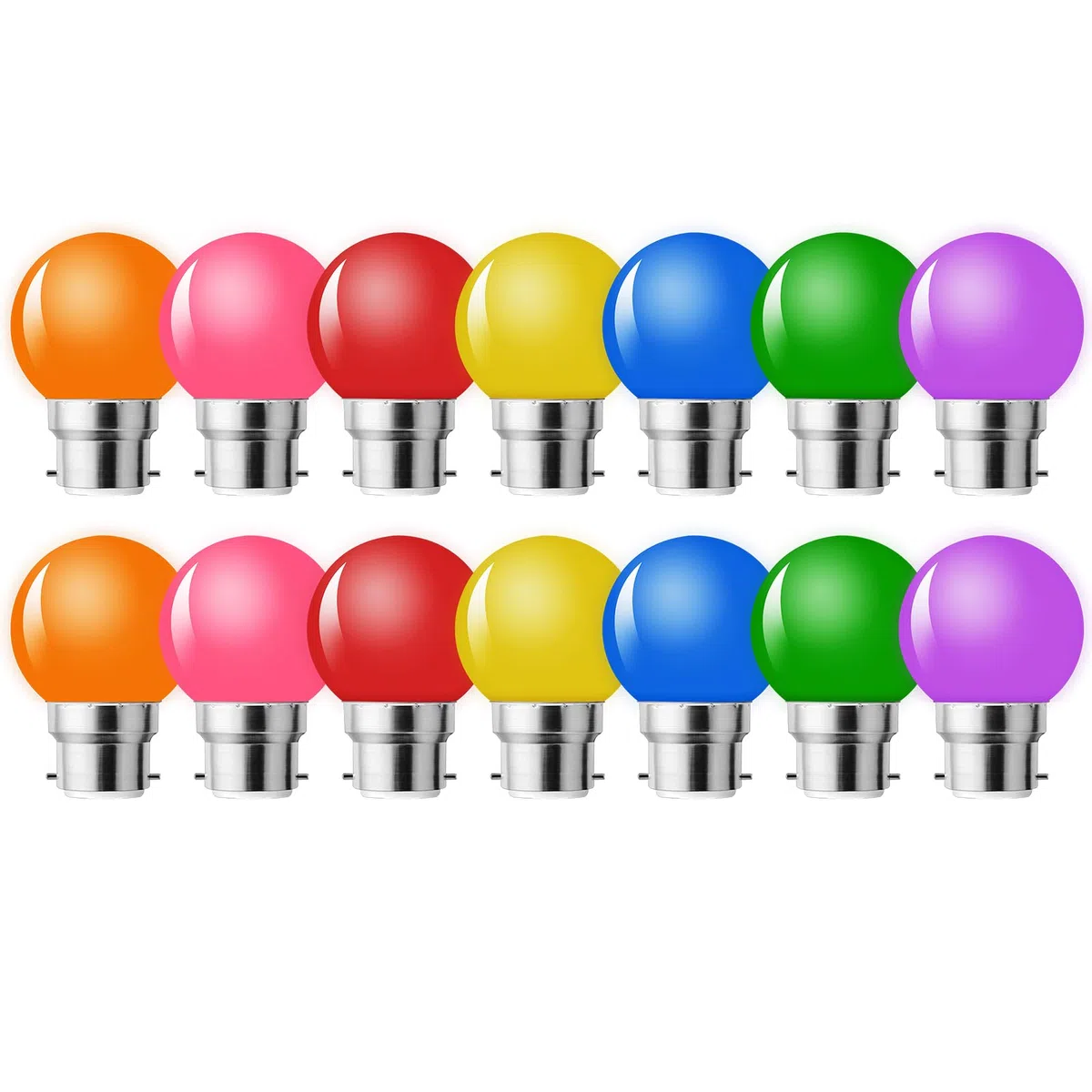 Lot de 14 Ampoule LED Couleur B22 Baïonnette,Ampoule Guirlande Exterieure,Ampoules B22 LED 2W G45,Multi Colore,Équivalent 10W,Rouge Jaune Bleu Vert Orange Rose Violet,Pour Chaîne,Noël,Veilleuse