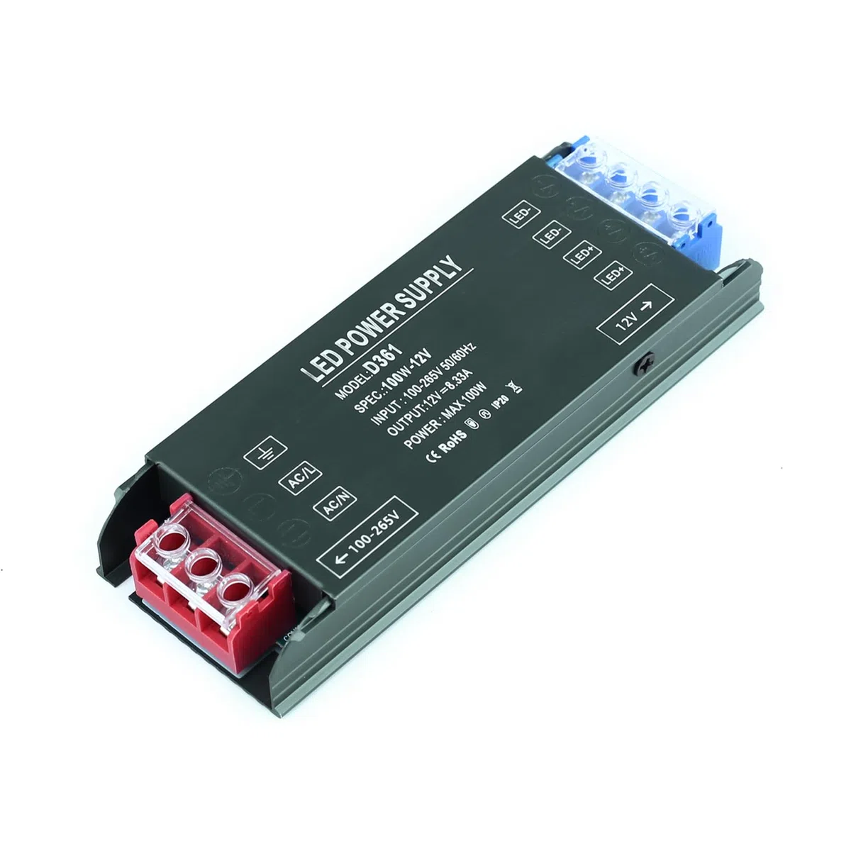 KSIBNW Transformateur 220V 12V Alimentation 100W LED Driver, AC 220V à DC 12V 8,33A 100W Ultra Mince Transfo Alimentation à Découpag Adaptateur à Tension Constante Basse Tension pour Ruban LED