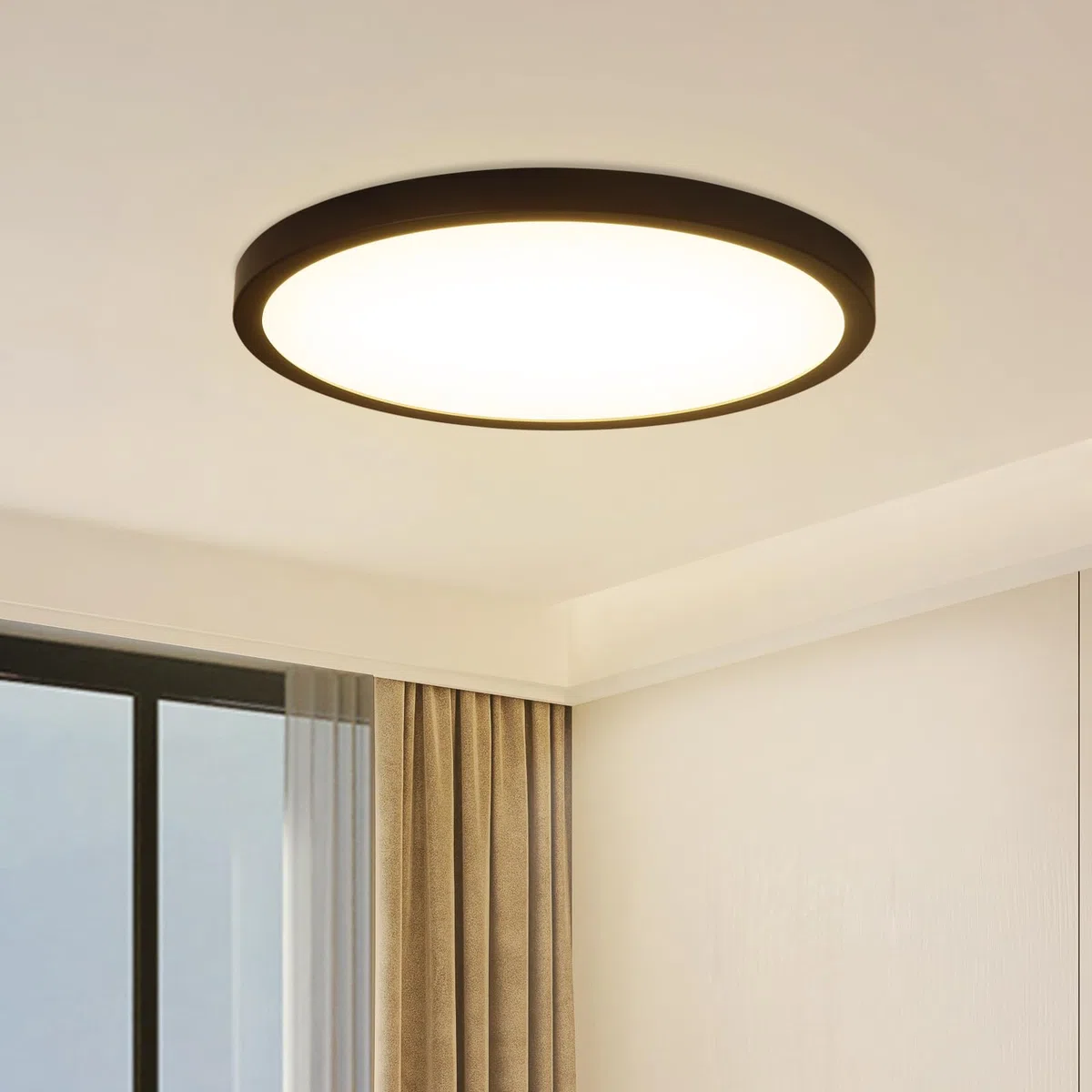plafonnier LED plat - lampe de cuisine noire 15W lampe de chambre à coucher ronde salle de bain plafonnier IP44 lampe de couloir blanc chaud Ø18cm pour chambre à coucher cuisine salle de bain