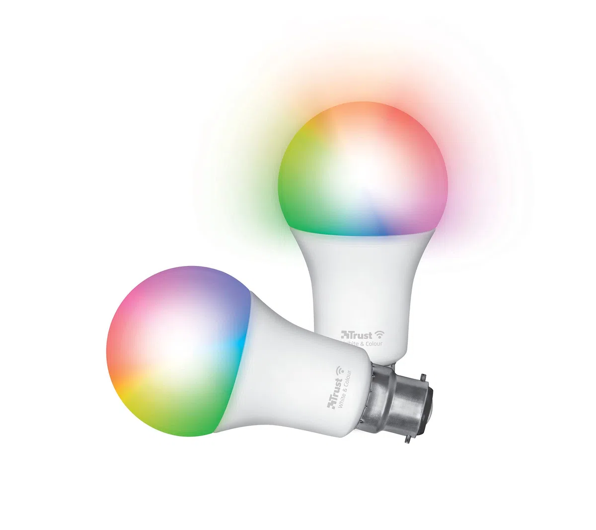 Trust WiFi B22 Ampoule Connectée, Compatible avec Alexa et Google Home, Ampoule LED Couleur, Sans Hub, 2.4GHz Lampe LED, Ampoule WiFi Blanc et Couleur – Lot de 2